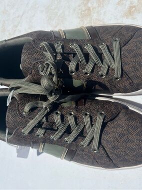 Michael Kors Brown Patterned Athletic Sneakers with Olive Accents